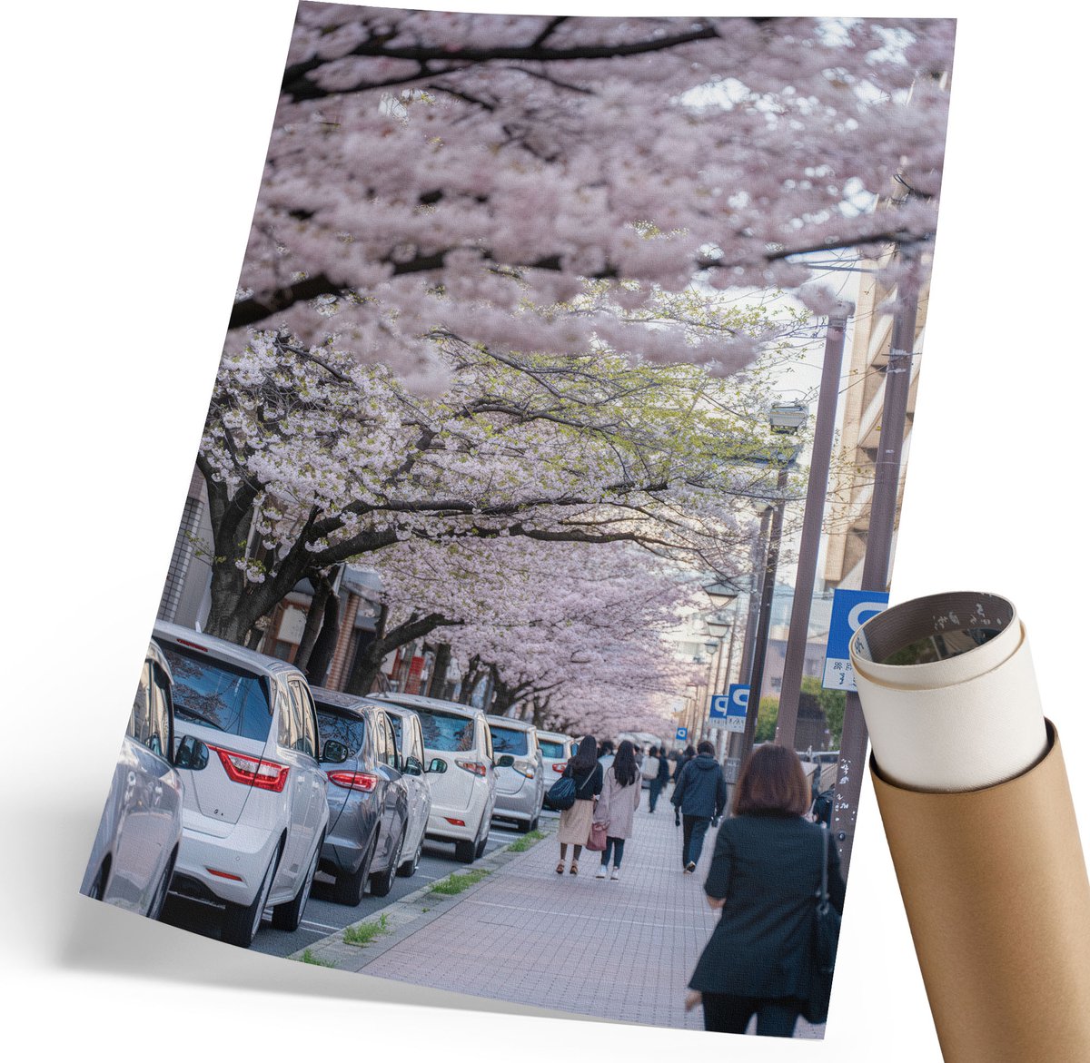 Coloray Polycanvas Wandposter - Kersenbloesems, Fotografie - 210 x 297 mm - Roze Poster - Rechthoek - Interieurdecoratie - Woonkamer, Slaapkamer, Kantoor - Klassiek