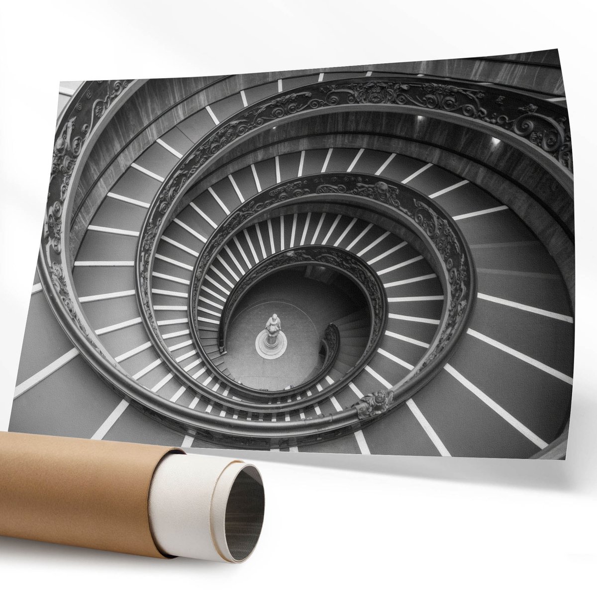 Coloray Polycanvas Wandposter – Spiraalarchitectuur, Zwart-Wit – 594 x 840 mm – Groen Illustratie – Rechthoek – Canvas Wandposter – Woonkamer – Rustiek