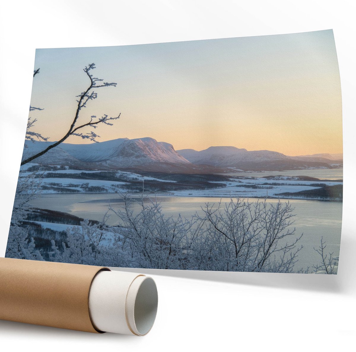 Coloray Polycanvas Wandposter – Bergachtig Westen, Blauw – 594 x 840 mm – Wit Motief – Rechthoek – Wandkunst – Slaapkamer – Klassiek