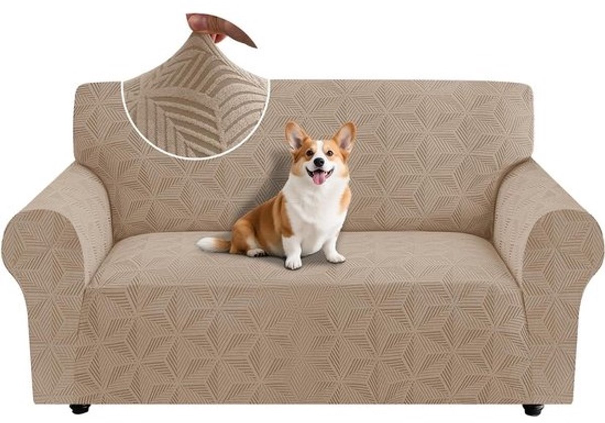 Bankhoes 2 Zits - Sofahoes Elastisch - Bank Beschermen - Krasbestendig Antislip - Universeel - Khaki