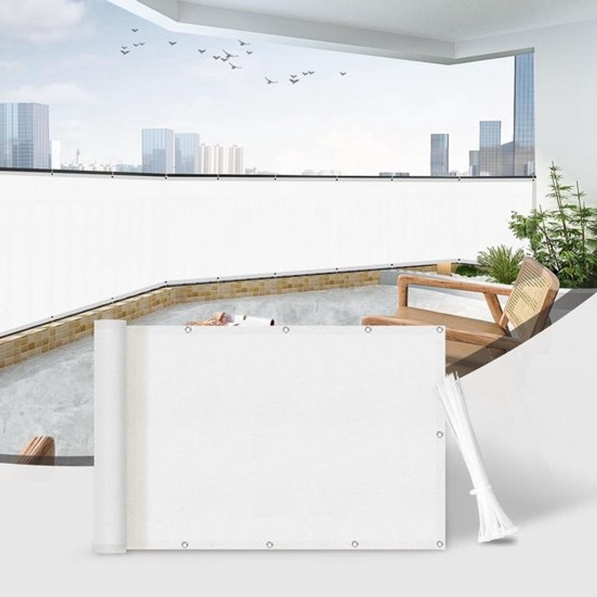 Balkonscherm - Privacy Scherm - Buiten Leven - Waterdicht UV-bescherming - 85x500cm - Wit