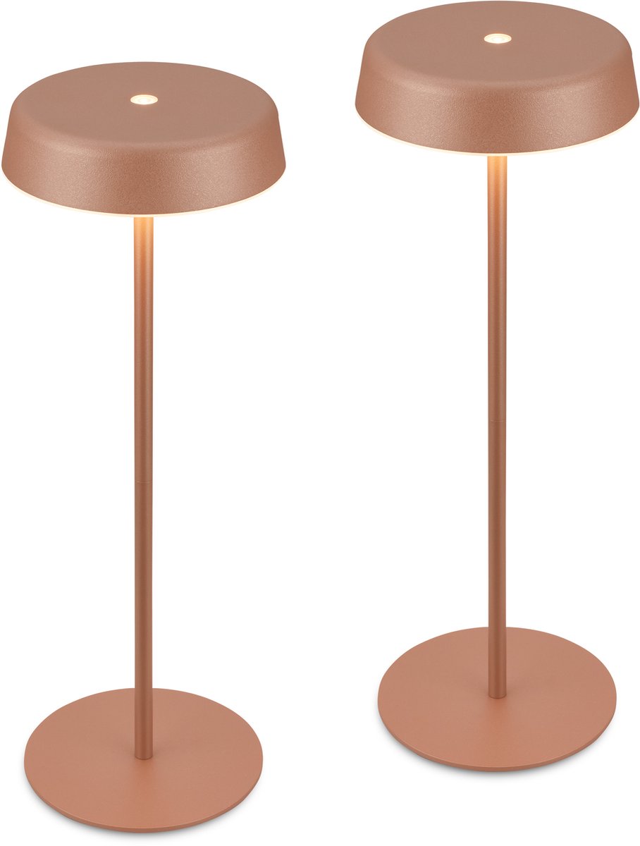 BRILONER Pala – Set van 2 Tafellampen oplaadbaar – dimbaar – draadloos – IP44 – warm wit licht – koffie kleur – Ø13 x 36,5 cm