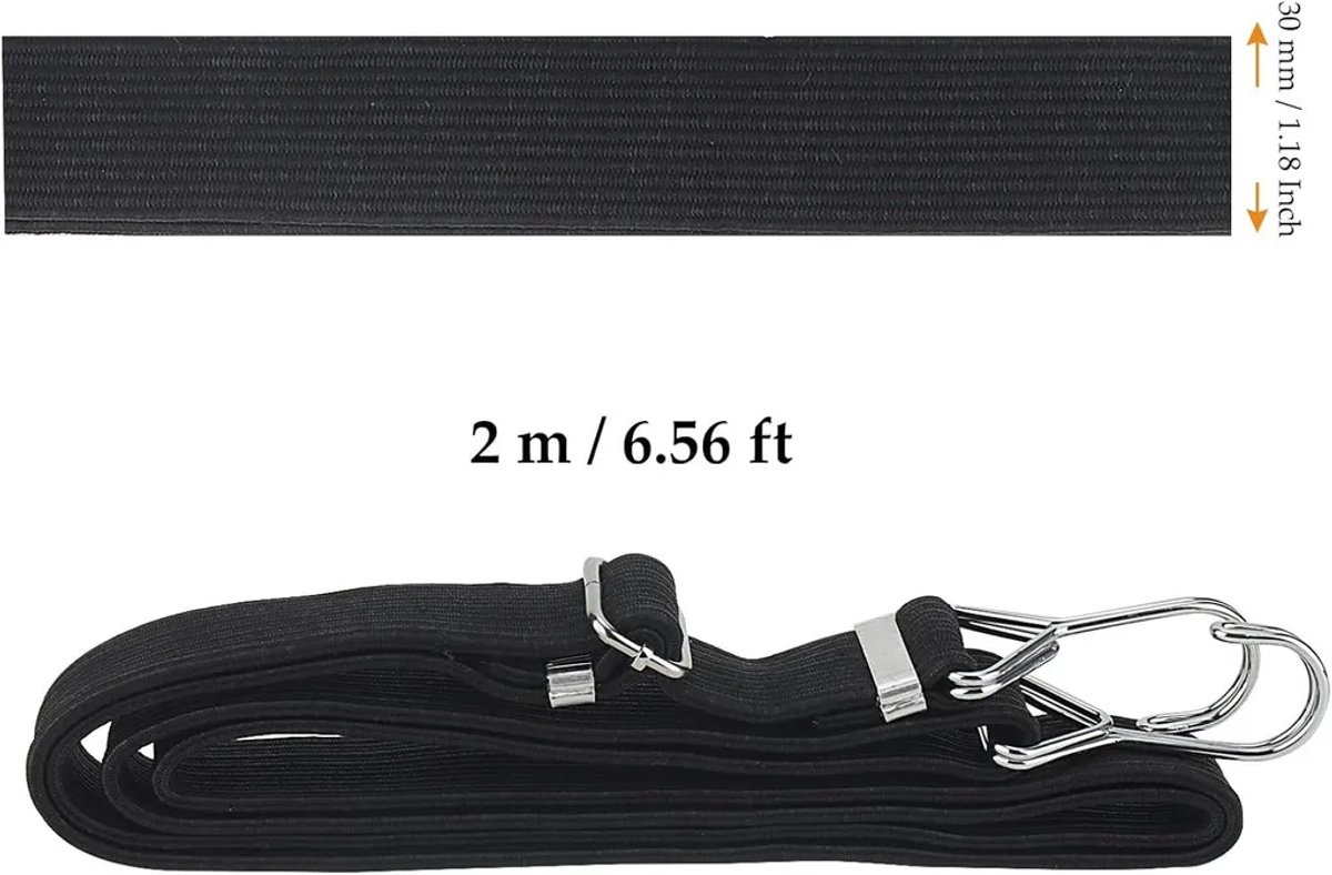 Een set van 6 verstelbare platte rubberen touwen, 2 Geschikt voorer x 3 centiGeschikt voorer, Geschikt voor trolleys, bagagerekken, fietsen en motorfietsen.
