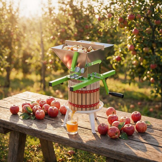 Fruitpers 30L Hout + Fruitmolen 7L RVS - Complete Handmatige Vruchtenpers & Appelmolen Set - Inclusief Persdoek, Drukplaat en Metalen Spindel - Geschikt voor Wijn, Cider, Appels en Bessen - NAIZY van NAIZY — afbeelding 5