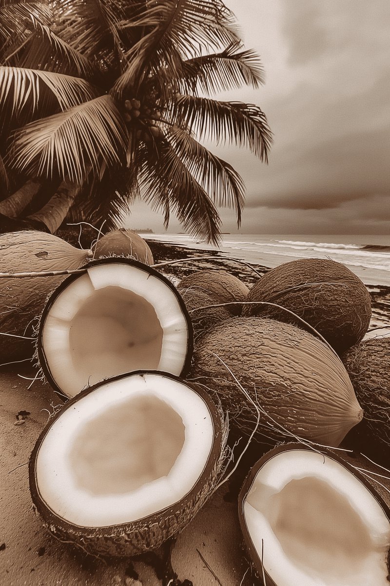 Kokosnoten op Strand - Kokosnoten - Coconot - Strand - Huisdeco - posters - formaat 70x100cm - Wanddecoratie - L2153YR