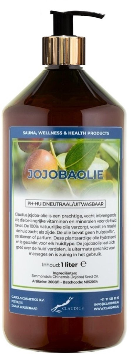 Jojobaolie 1 liter met gouden pomp - amber fles - 100% natuurlijk - biologisch en koud geperst
