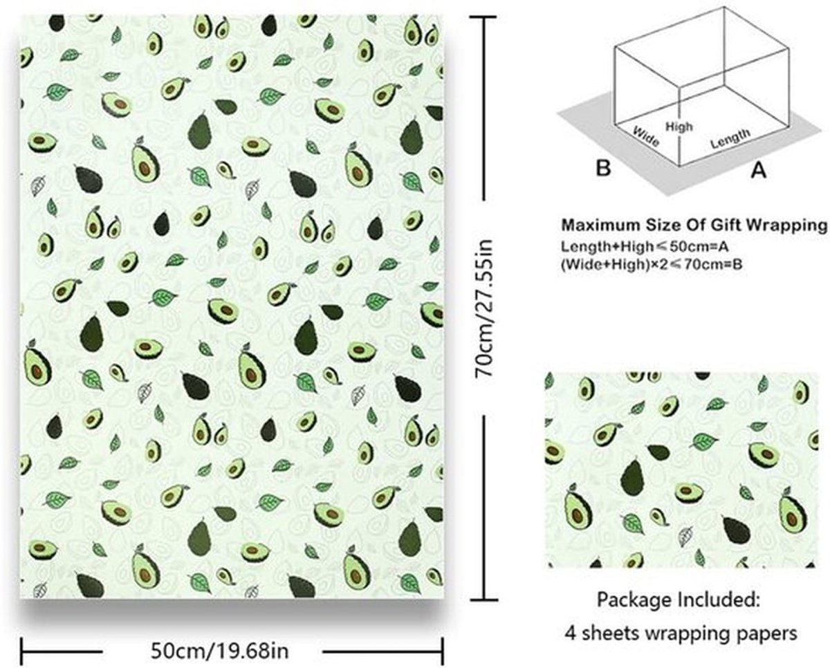 - Avocado-cadeaupapier - Fruitig design - 4 vellen - Zomer-thema - Perfect voor verjaardagen en feesten - Uniek en kleurrijk - Geschikt vo
