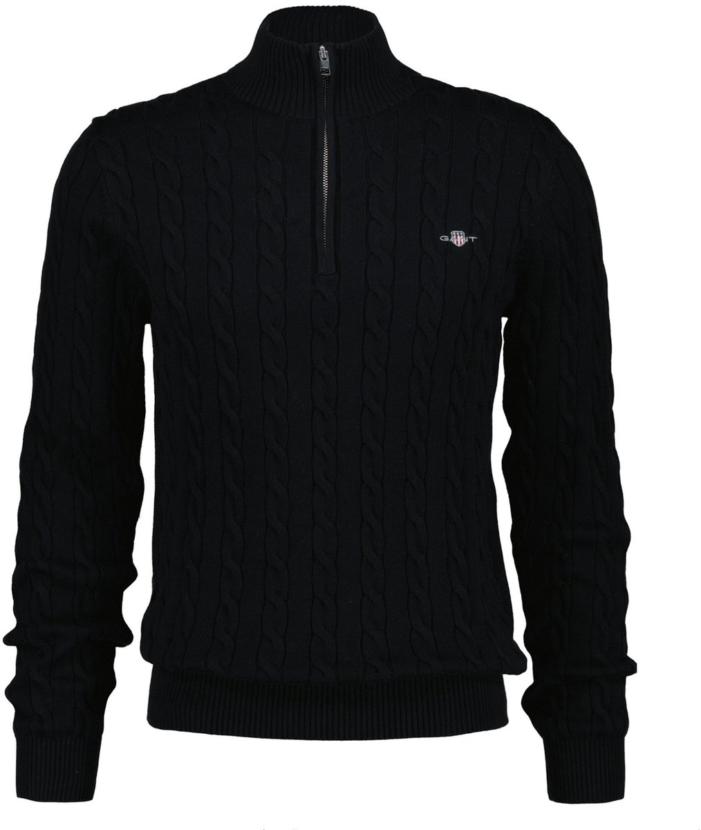 Gant Trui Allover Cable Knit Cotton Half Zip Zwart / male