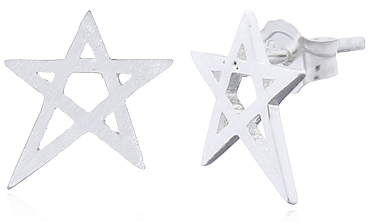 Joy|S - Zilveren ster oorbellen - 10 x 11 mm - brushed - sterling zilver 925