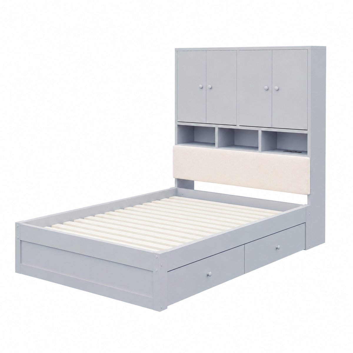 WUVRIE multifunctioneel eenpersoonsbed 90x200 cm met opbergruimte, lades, LED en grijs