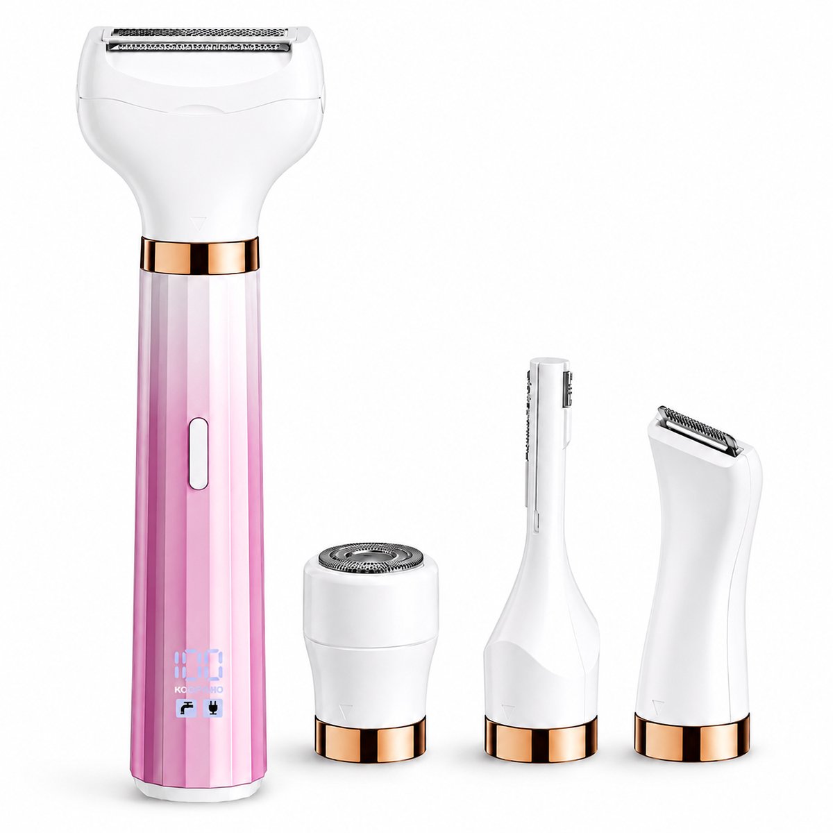 Smart-Tech® Ladyshave 4-in-1 - Scheerapparaat voor Vrouwen - Nat & Droog - Oplaadbaar - Digitaal Display - Gezicht & Bikinilijn - Roze