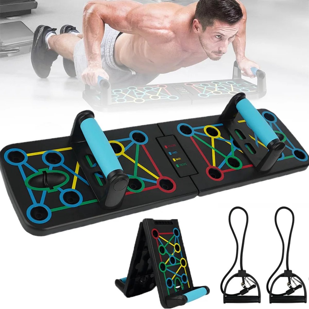 NextNovaDeals Multifunctioneel Opvouwbaar Push-Up Board - Vetverbrandende Krachttraining - Voor Bovenlichaam Spieren - Schouders Borst Rug Triceps - Effectieve Training - Compact Design