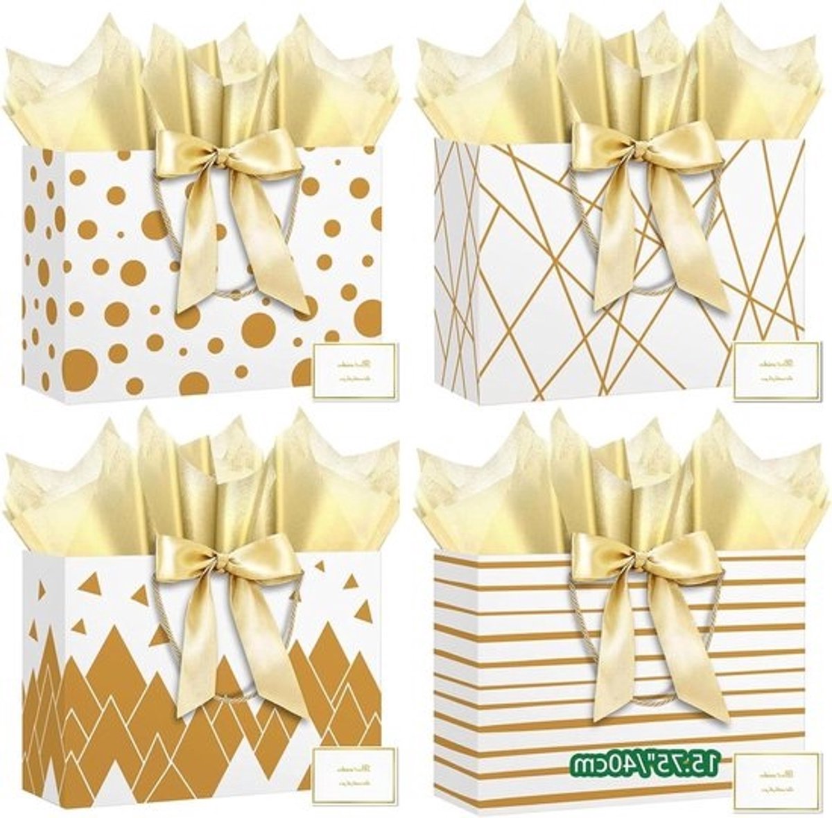 Grote Geschenkzakjes - Cadeautas Vierkant - Cadeaus Inpakken - Met Zijdepapier Kaarten - 40 x 30 x 125 cm - Wit