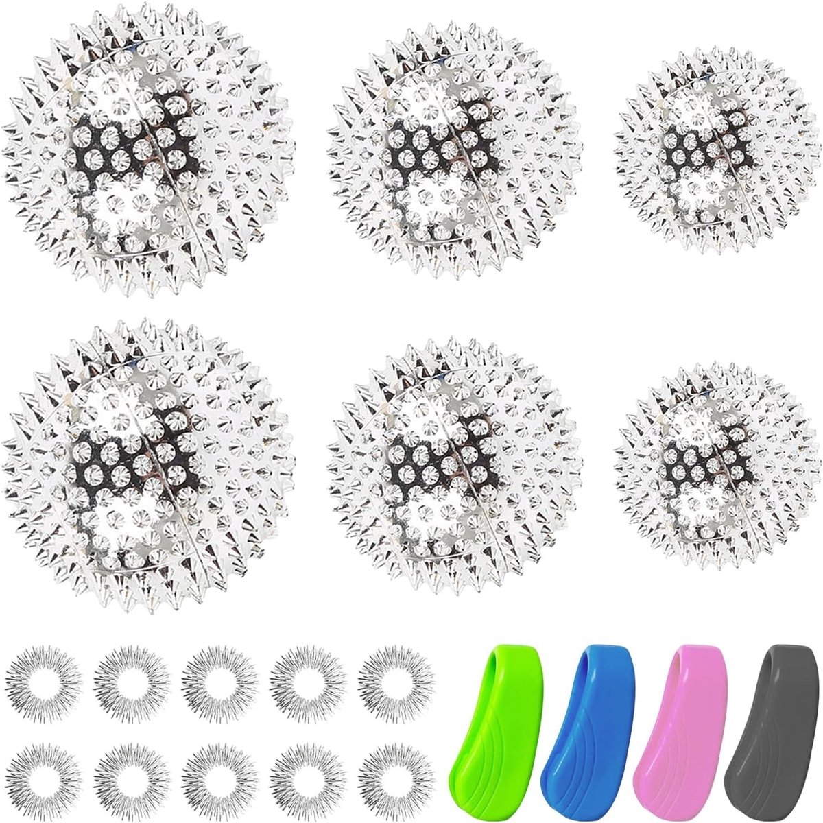Set van 3 Acupressuurballen voor Stressverlichting, Magnetische Massageballen met Clip en Ontspanningsring voor Effectieve Ontspanning