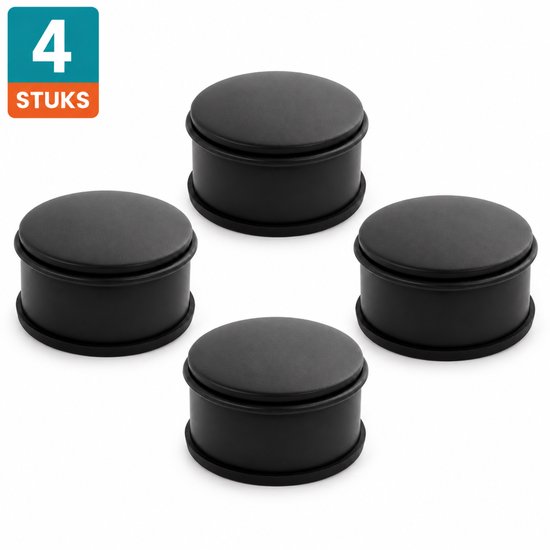 Vier zwarte deurstops gerangschikt in een vierkant.