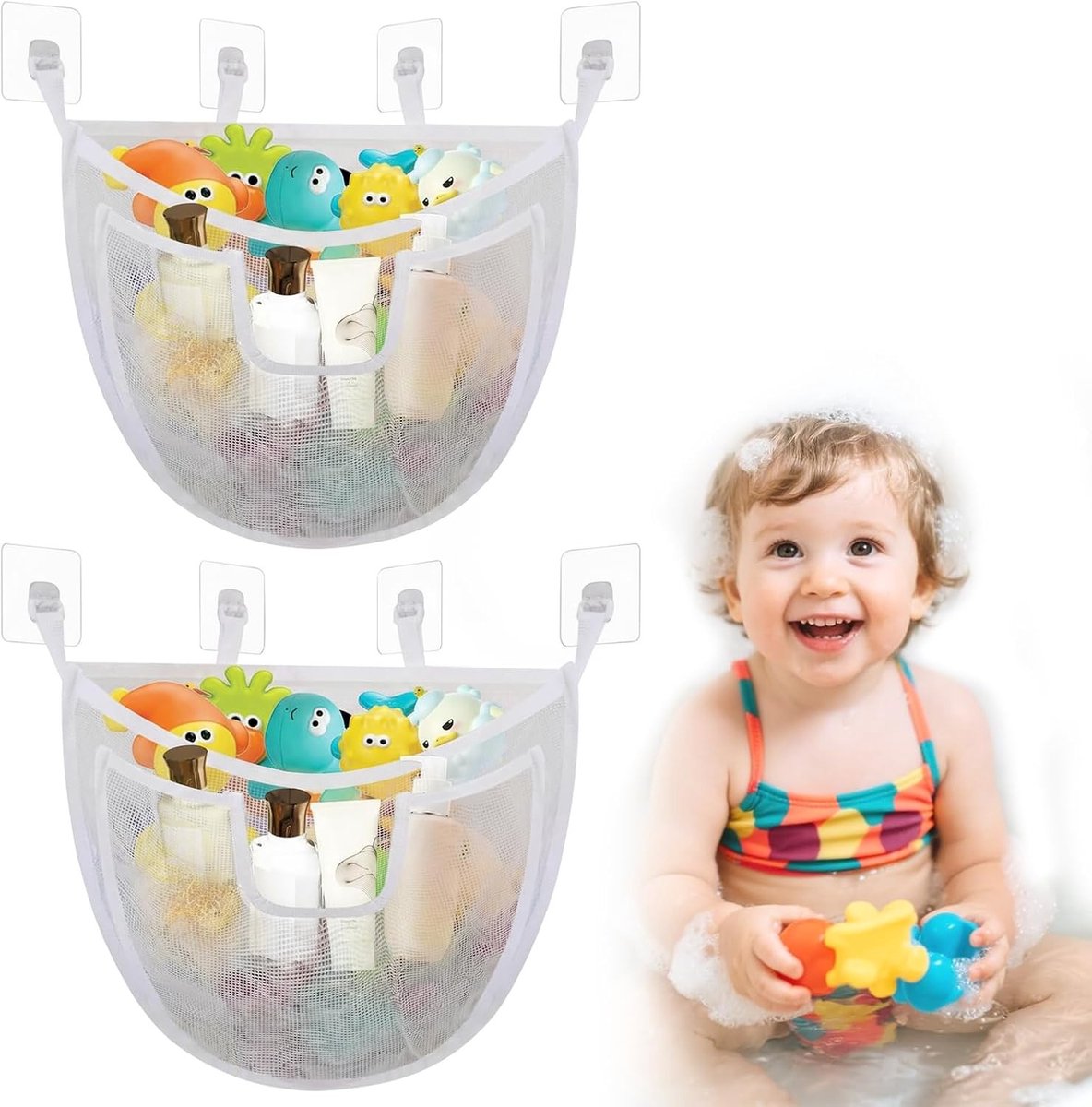 Hanging Organizer voor Badspeelgoed, 46×36cm, Sneldrogende Mesh Tas, Multi-functionele Opberging en Sortering van Speelgoed, Badaccessoires