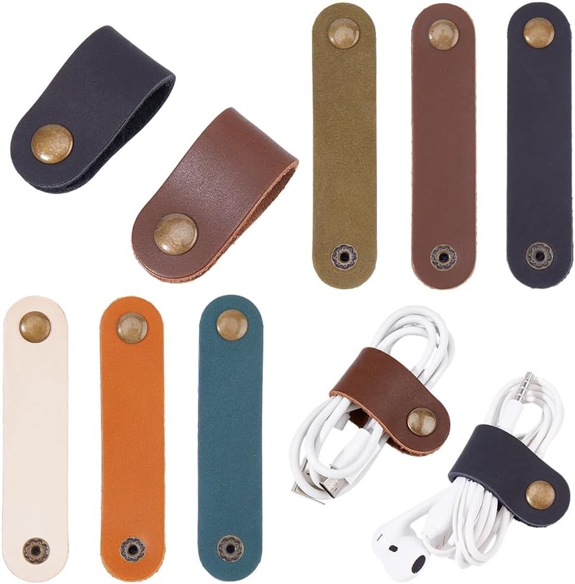 Handgemaakte kabelorganizerbanden in 6 kleuren, 12 stuks, voor USB-kabelbeheer en hoofdtelefoonclips, ideaal voor mannen en vrouwen