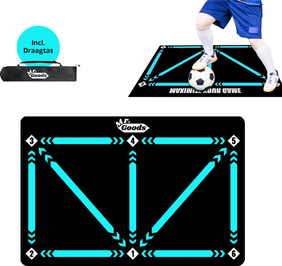 MrGoods Voetbalmat - Trainingsmat XL - 90x60CM - Voetbal mat - Sportmat - Voetbal Trainingsmateriaal - Dribbelmat - Voetbal Spullen - Antislik - Incl. Draagtas & Trainingsvideo's