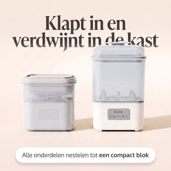 Evite 4-1 Sterilisator Slim - Flessensterilisator met Droogfunctie - Geschikt voor 6 Flessen en Kolfonderdelen - Compact Inklapbaar - Met Tang — afbeelding 2