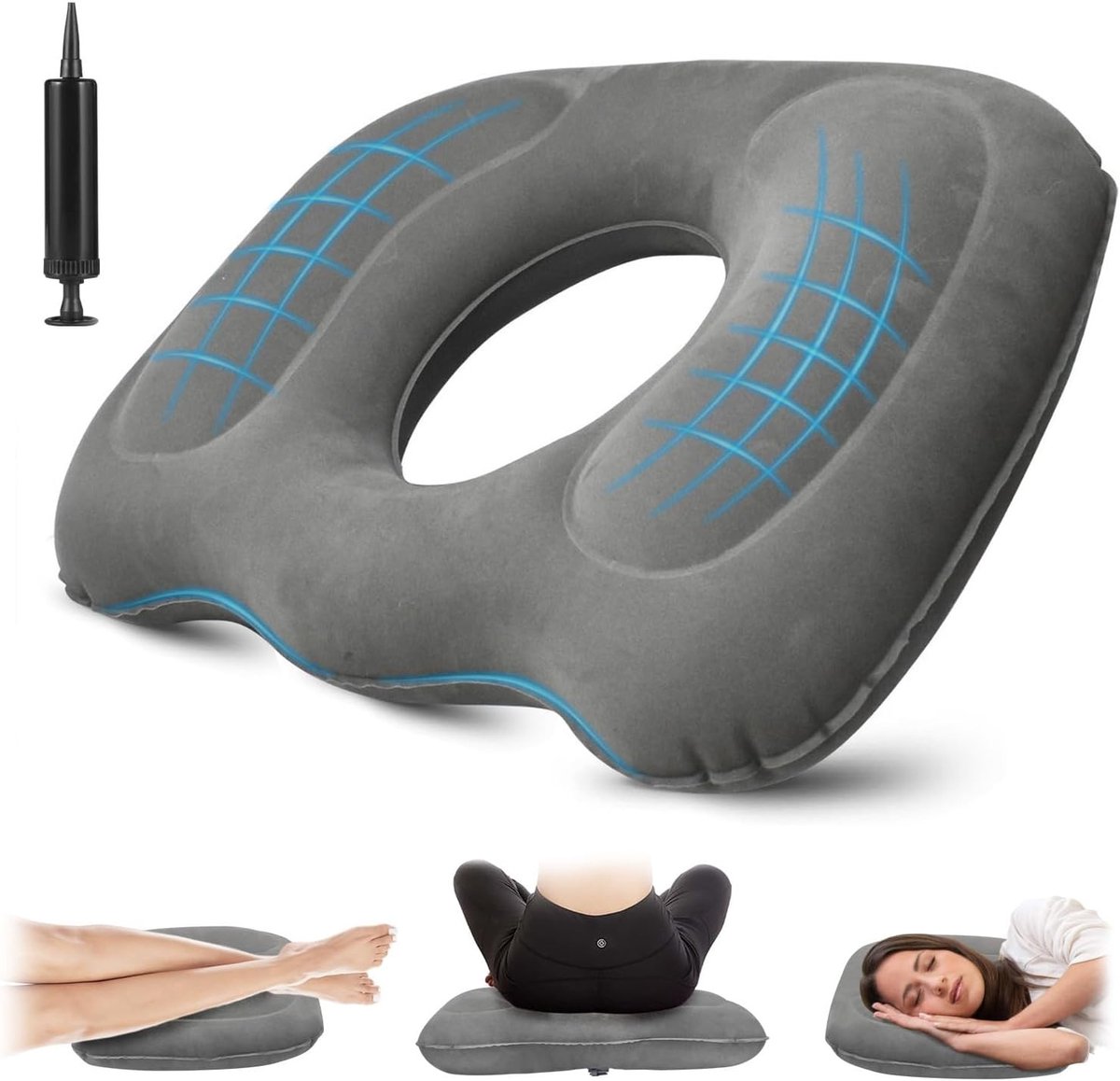 Orthopedisch Opblaasbaar Kussen voor Zitcomfort, Vermindert Pijn bij Sciatica, Aambeien en Coccyx Problemen, Ideaal voor Kantoor en Zwangerschap