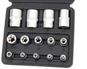 Zilverkleurige Torx-doppenset, 14-delig, in een zwarte koffer.