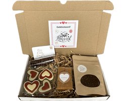 Just Married koffie brievenbus cadeau - fudge - chocolade mokkaboontjes - chocolade