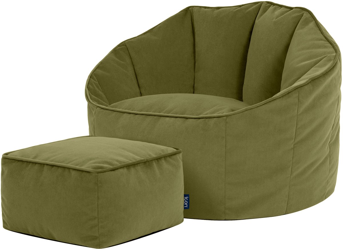 icon - Sirena Zitzak met Poef - Accent Fauteuil - Fluweel - Oliefgroen