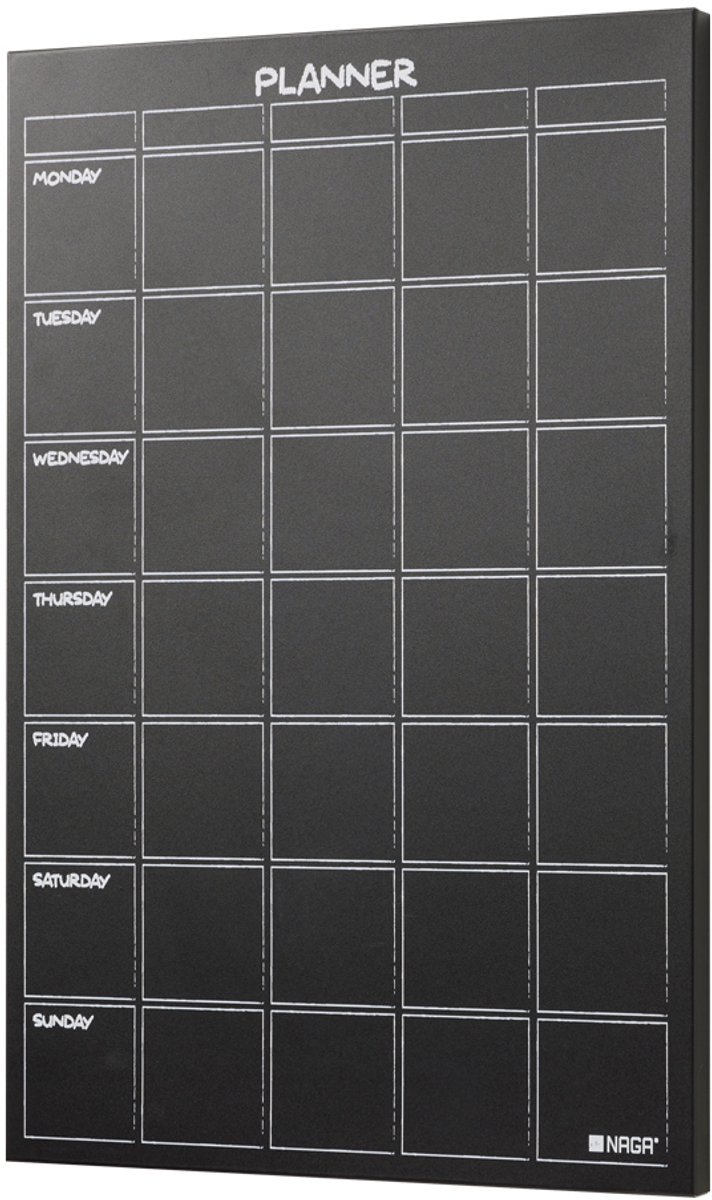 Naga - Krijtbord - 40 x 60 cm - Zwart - Magnetisch - Weekplanner - Engels - NA-12925
