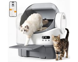 Devoko automatische kattenbak – XXL kattenbak met open en ruim ontwerp, groot 12L opvangreservoir voor kattenbakkorrels, app-bediening op afstand, 8 veiligheidssensoren, voor meerdere katten