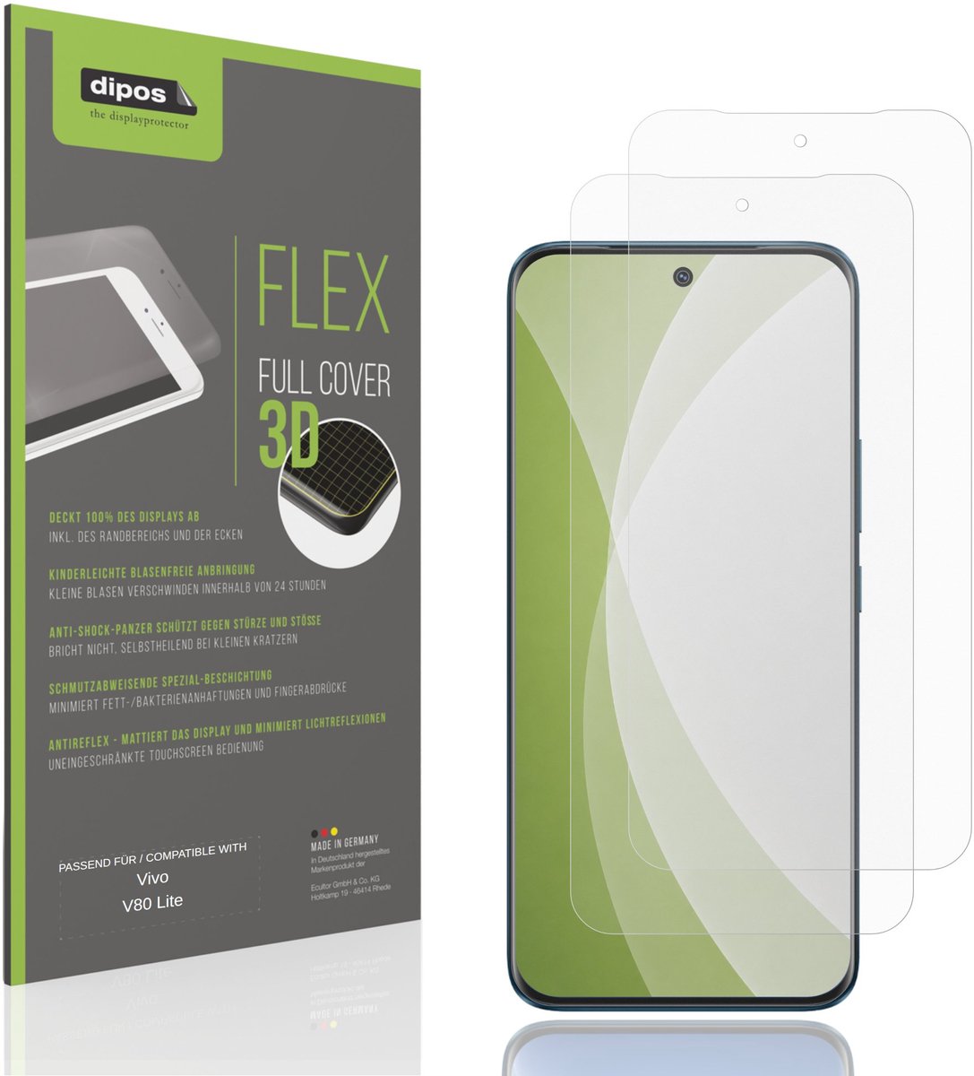 dipos FLEX – 2x Matte Screenprotector geschikt voor Vivo V80 Lite | Volledige Schermbescherming | Case-Friendly