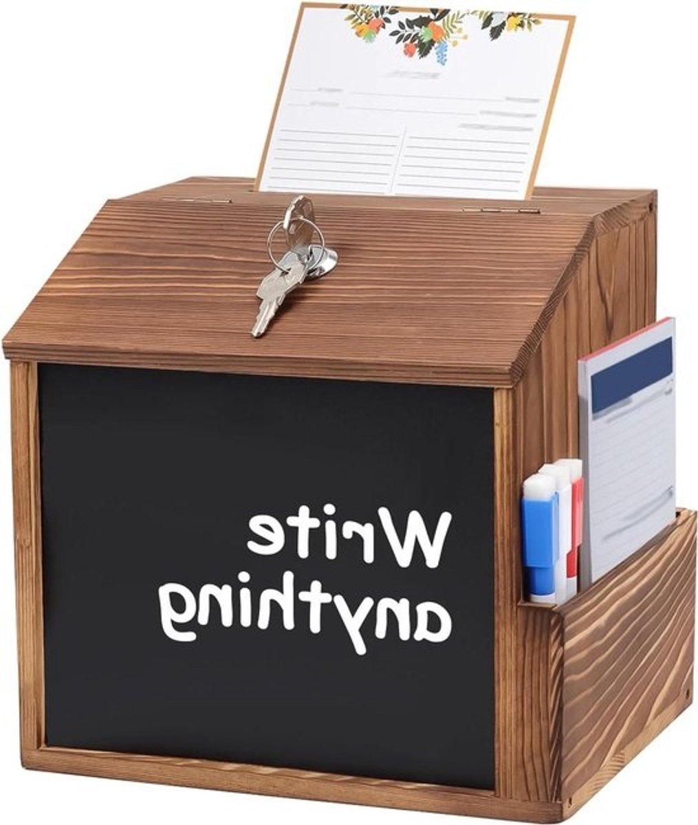 Houten Brievenbus - Tipbox Donatiebox - Berichten Verzamelen - Afsluitbaar met slot - 21 x 16 x 20 cm - Lichtbruin