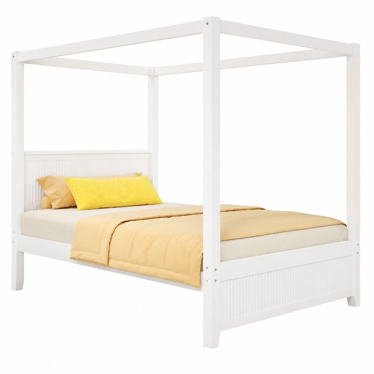 WUVRIE Hemelbed 90x200 cm met open dakframe en lamellen, wit