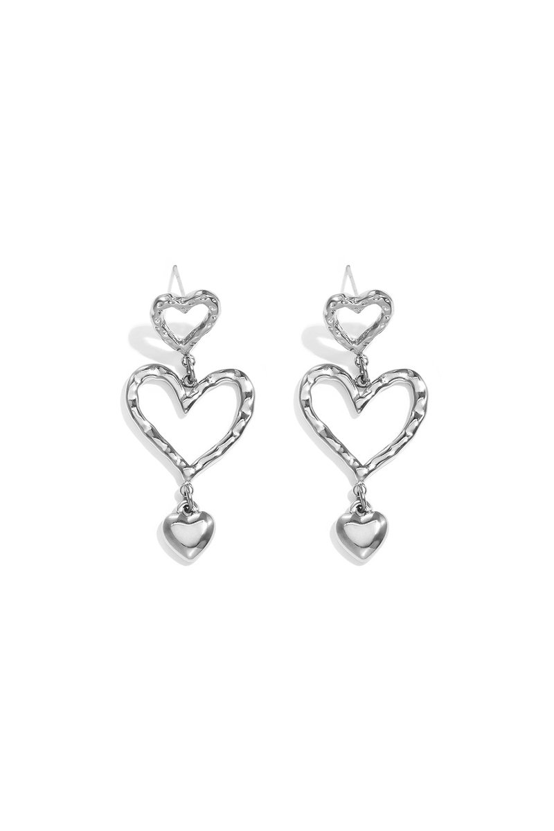 Oorbellen van roestvrij staal met hartjesmotief, casual en eenvoudig voor dagelijks gebruik, dames sieraden - zilveren kleur