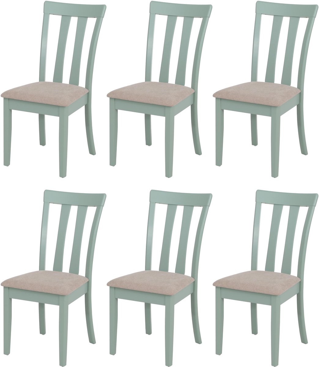 Set van 6 eetkamerstoelen MCW-G46, keukenstoel, stof/textiel, massief hout ~ mintkleurig frame, beige