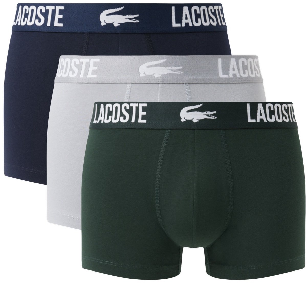 Lacoste Heren Boxershorts Trunks 3-Pack Effen Groen/Grijs/Navy Blauw - Maat XXL