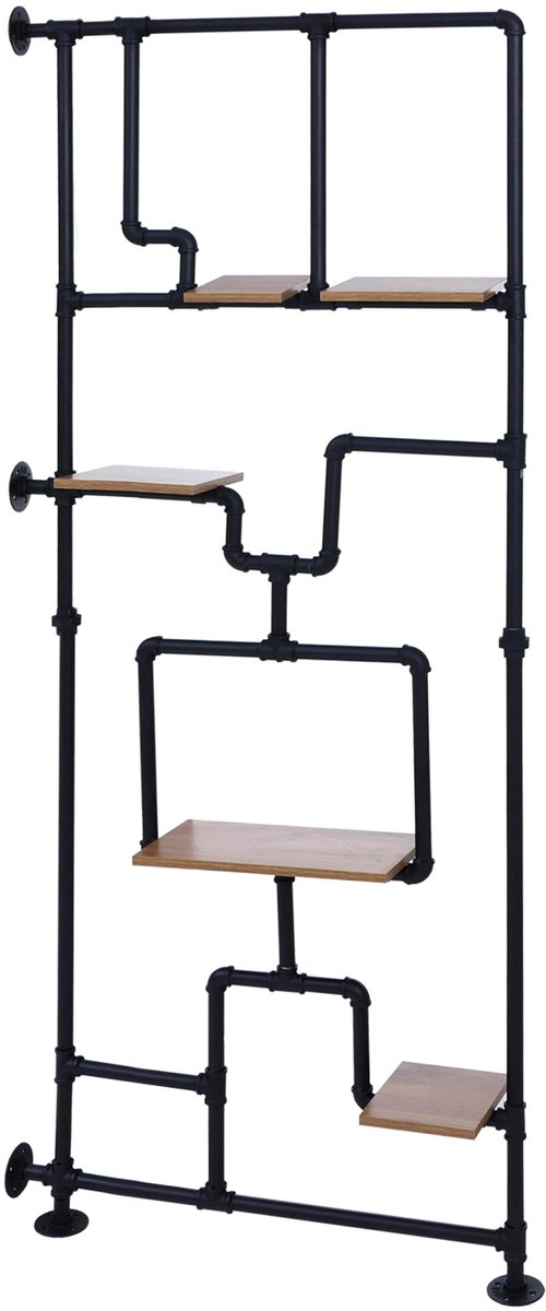 Ruimteverdeler met plank MCW-P10, woonplank opbergplank, industrieel metaal melamine MVG 203x80x20cm ~ bruin