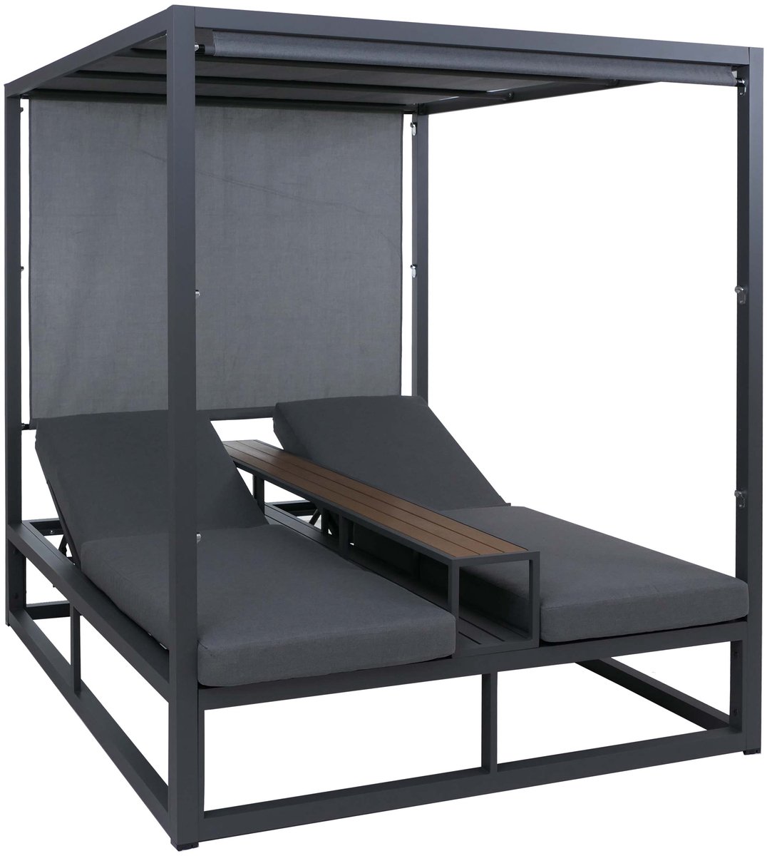 Aluminium loungeligstoel MCW-P81, ligbed, 10 cm dik kussen 220 g/m², 196 x 165 x 196 cm ~ donkergrijs, kussen grijs
