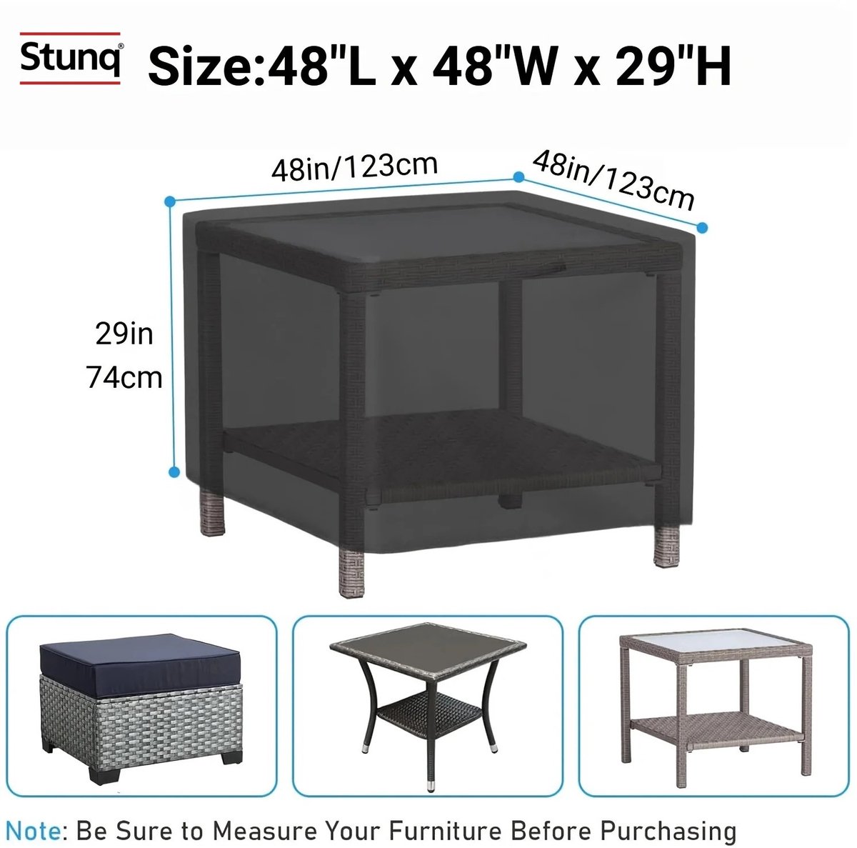 Stunq Tuintafelhoes 123x123x74 cm - Lichtgewicht beschermhoes voor buitenmeubels Zwart