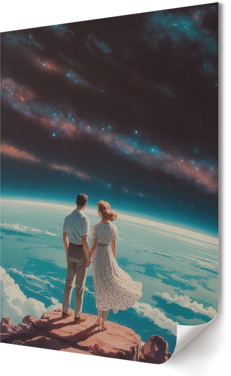 Coloray Polycanvas Poster - Kosmische Liefde, Schilderen - 420 x 594 - Blauw Motief - Rechthoek - Kunstposter - Woonkamer, Slaapkamer, Kantoor - Romantisch