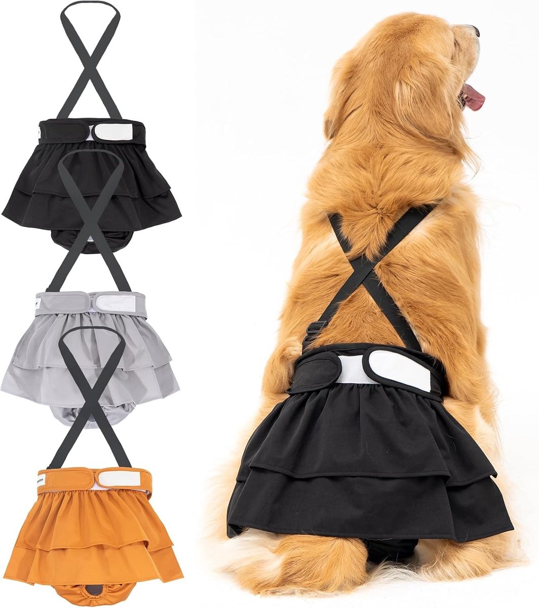 Wasbare hondenluiers voor teefjes - Herbruikbare luiers voor menstruatie, incontinente honden - XS Zwart/Bruin/Grijs