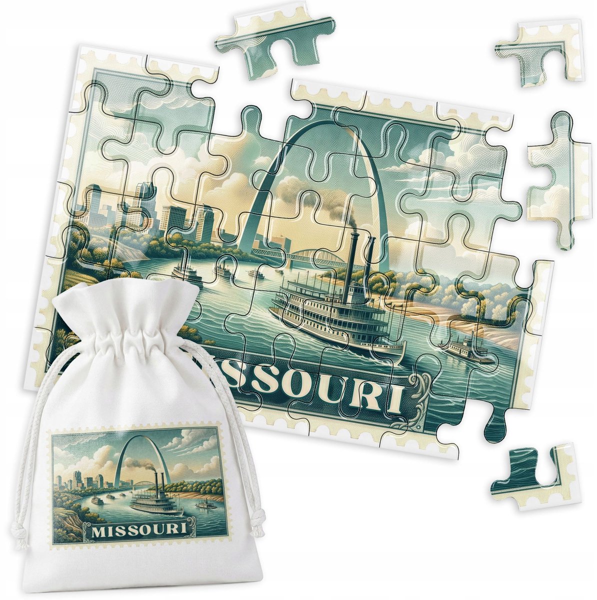Merkloos Puzzel 35 Stukjes - Rivierboot Missouri, VS