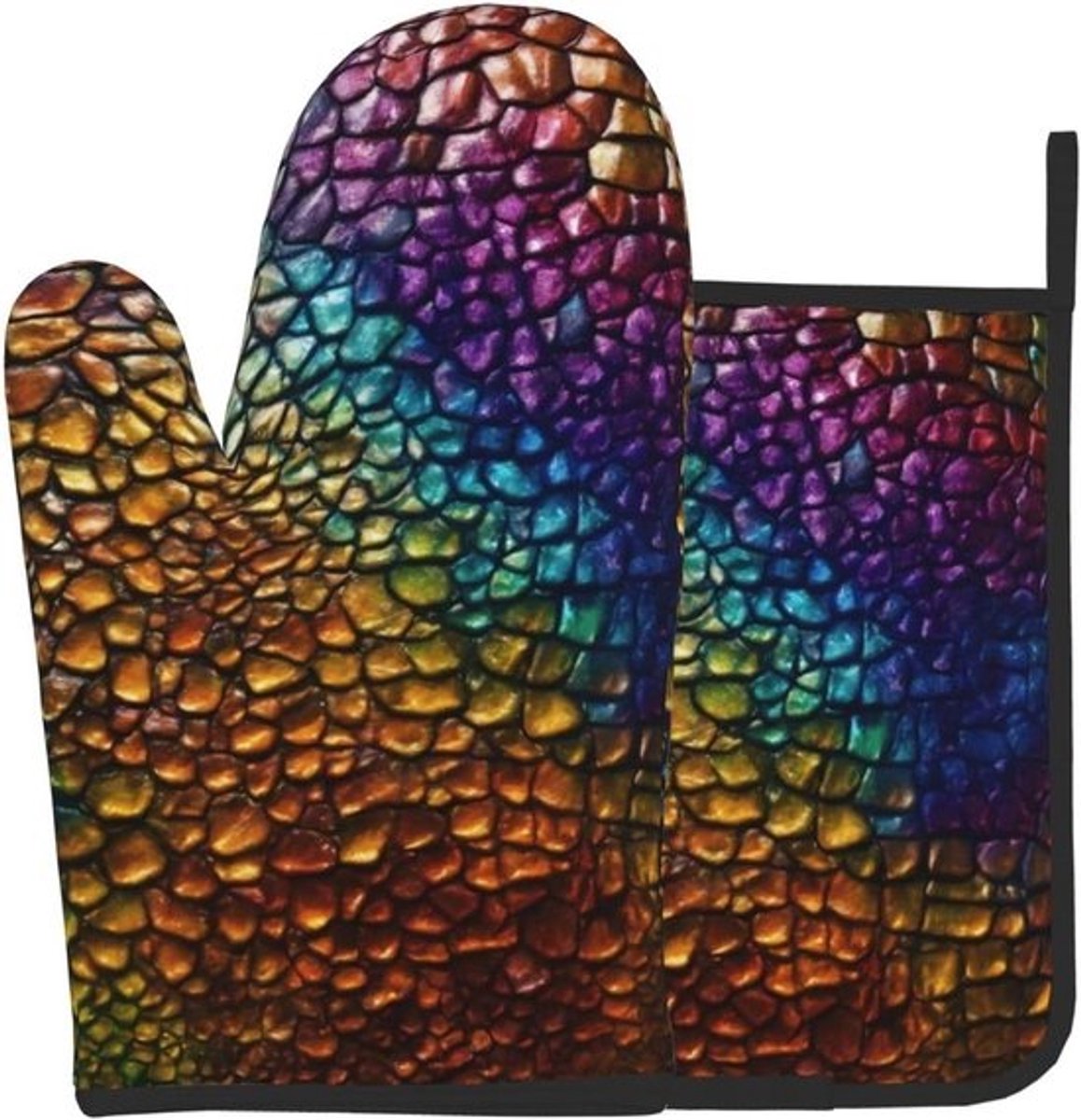 Ovenwanten Set - Pannenlap Keukenhandschoen - Koken en Bakken - Hittebestendig Materiaal - 28 x 18 cm - Zwart