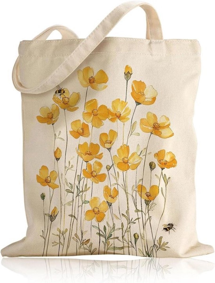 Canvas Shopper - Draagtas Katoen - Boodschappen Doen - Grote Capaciteit - B34 x H38 cm - Gedrukt