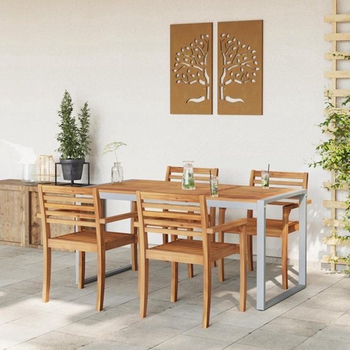 Outdoor eettafel - Tuinmeubel tafel - Buiten eten - Weerbestendig acacia - 160 x 80 cm - Grijs