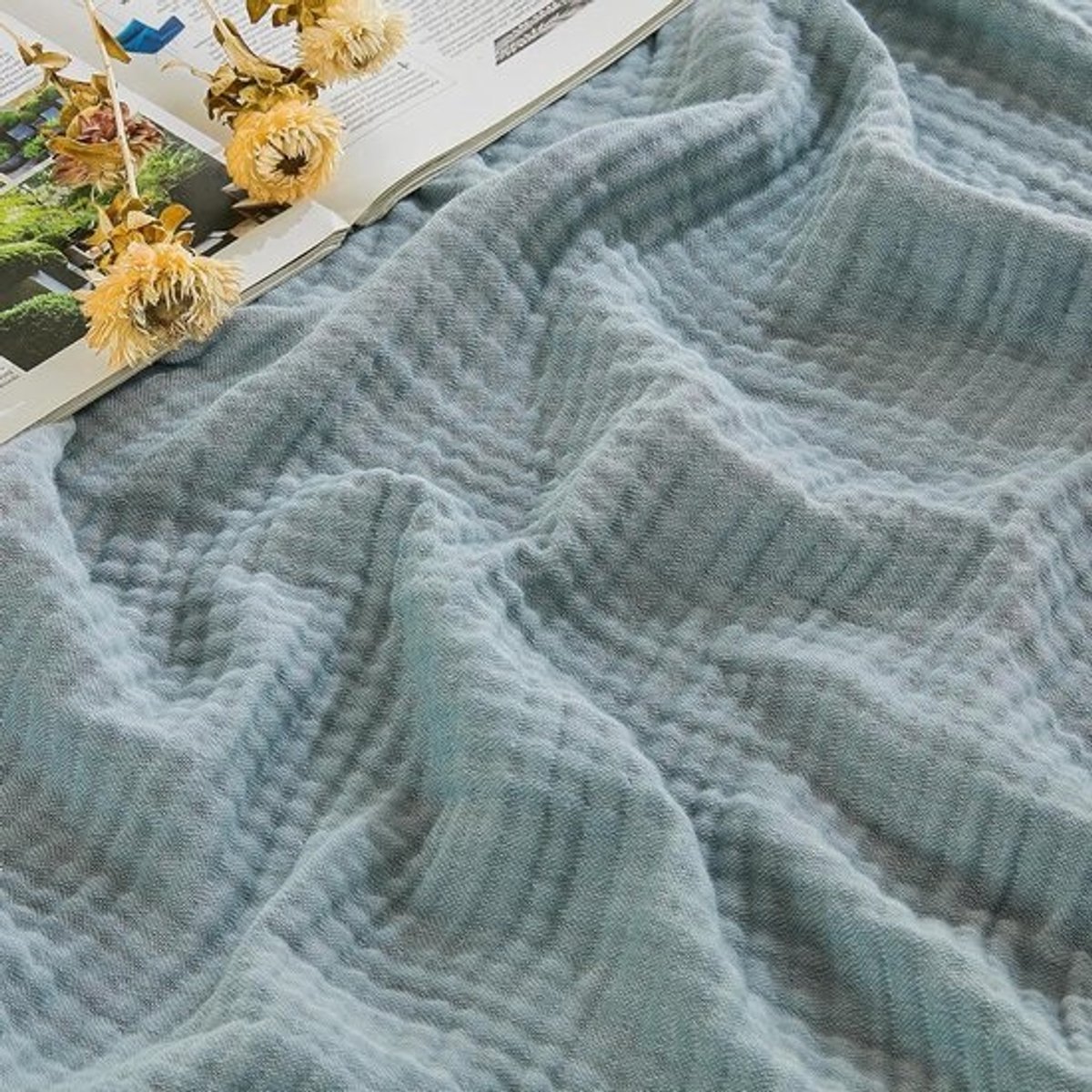 Katoenen Musseline Deken - Zomerdeken Plaid - Comfortabel slapen - Ademend en verkoelend - 228 x 274 cm - Heather Teal
