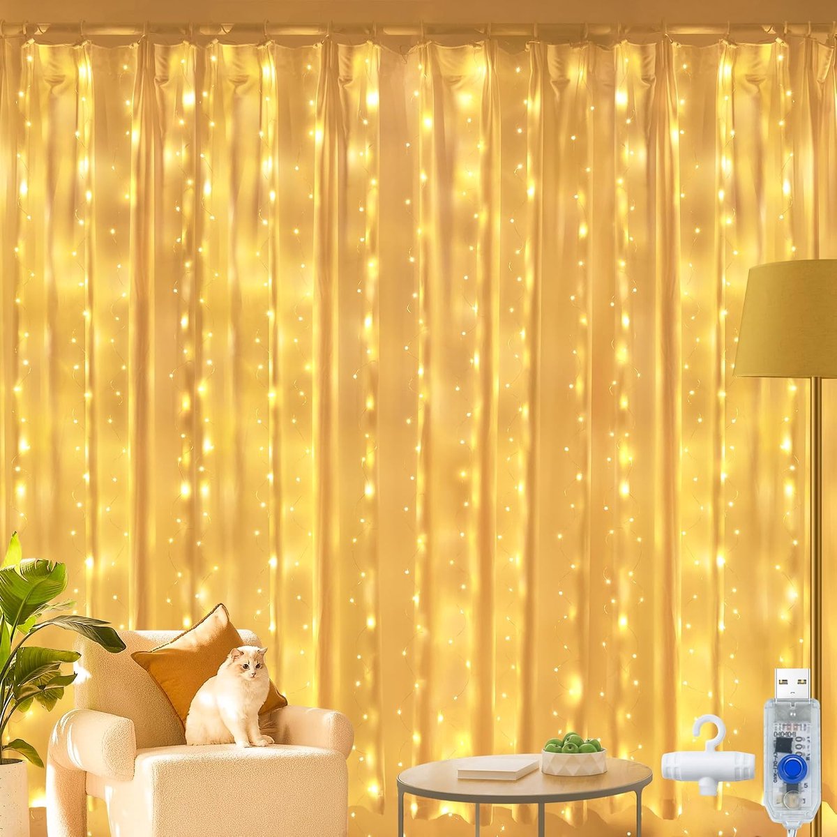 Lichtsnoer 2m - 200 LED - USB - IP44 Waterdicht - 8 Standen - Warmwit - Binnen en Buiten