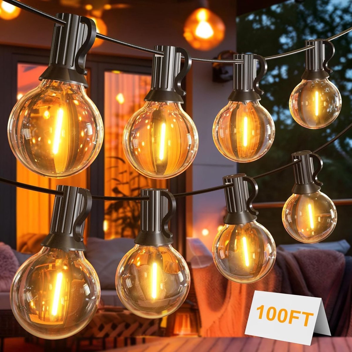 Lichtsnoer 30m - 2 stuks 50+2 Lampen - Op Zonne-energie - IP45 Waterdicht - Warmwit