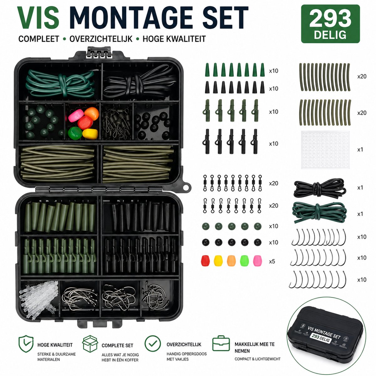 Karper Montage Set - Karpervissen - 277 Delig - Vismateriaal - Opbergdoos