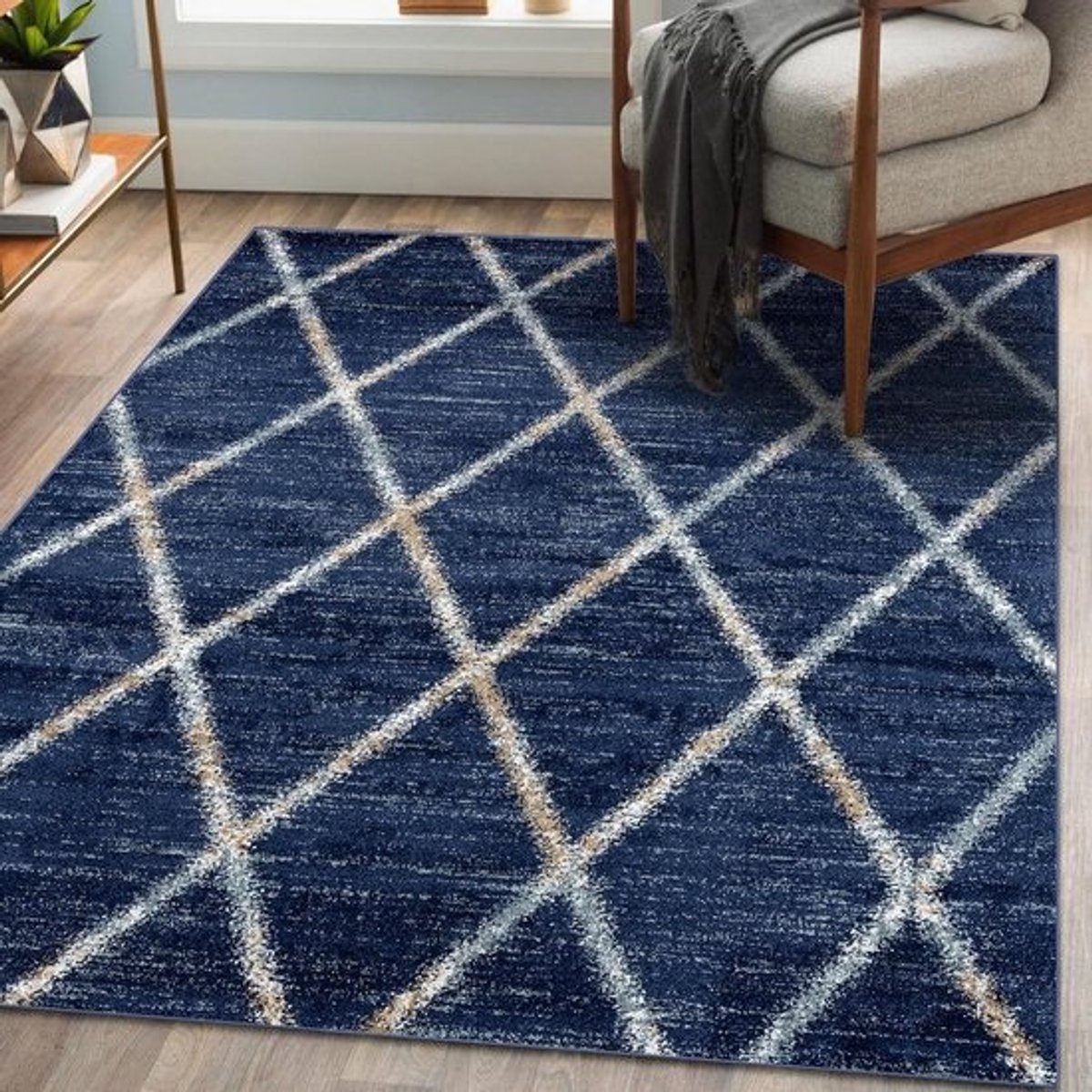 Tapis Trellis Abstract - Vloerkleed Rechthoekig - Woonkamer Decoratie - Superzachte Vezels - 5' X 7' - Denim