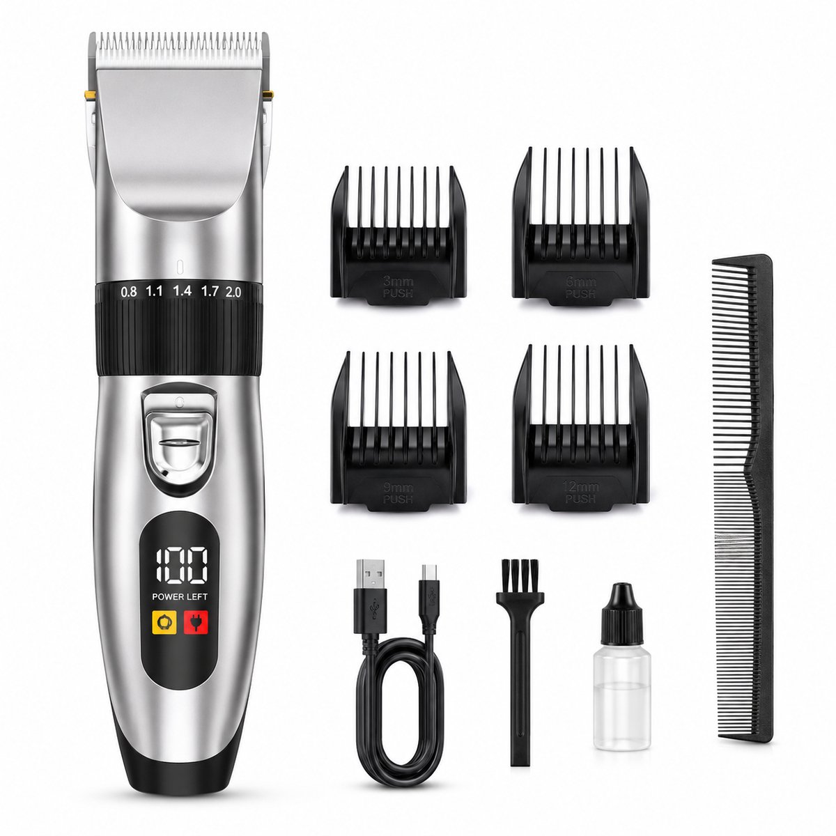 ITRONIQ Tondeuse Mannen – Professionele Haartrimmer & Baardtrimmer – 5 Lengtestanden – USB Oplaadbaar – 5800 RPM – Zilver